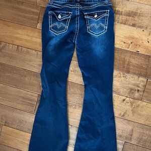 Indigo Blue Wide Leg Flare Jeans with Unique Stitching